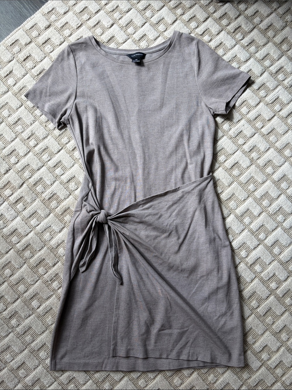 Club Monaco Taupe Tie-Waist Short Sleeve Mini Dress